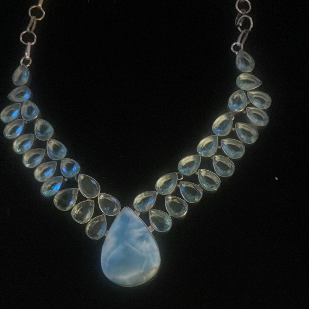 Price Drop Statement pc Larimar Large Stone Blue Topaz Elegant with .925
